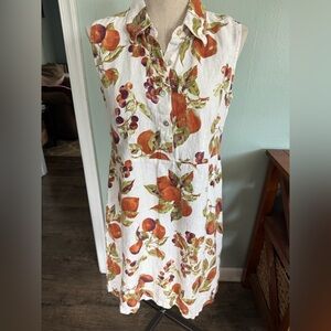 Vintage Match Brand 100% Linen Made in USA Fruit Print Mini Dress Size 10